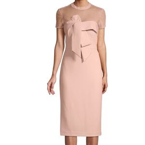 JS COLLECTIONS Bow-Detail Illusion Sheath Dress Blush Pink Event Party Girlie